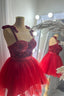 Red Two-Piece Sequins Top Bow Tie Straps A Line Homecoming Dress