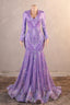V-Neck Long Sleeve Zipper Sequins Mermaid Sweep Train Evening Dress