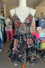 Black Floral Sequined A Line Straps Tulle Homecoming Dress