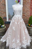 A Line Tulle Lace Long Prom Dresses, V Neck Backless Prom Dresses