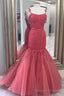 Mermaid Lace Long Prom Dresses, Lace Backless Prom Prom Dresses