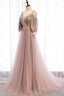 A Line Tulle Long Prom Dresses, Lace Prom Dresses