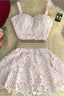 2026 Two Piece A Line Lace Homecoming Dress Spaghetti Straps Beaded Waistline