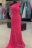 Hot Pink Sequin One Shoulder Mermaid Long Prom Dress