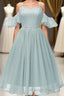 Off the Shoulder Lace Over Chiffon Sage Green Prom Dresses