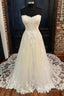 White Lace Tulle Strapless Long Bridal Gown