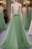 Green Tulle Lace Long Prom Dresses Green Tulle Prom Dresses 3