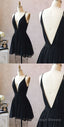 Cute Black V Neck Homecoming Dress, Short Black Formal Dress, Prom Dress, 5950