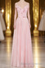 Pink Ruffle Lace-Up A Line Long Bridesmaid Dresses