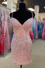 Sequin V Neck Lace-Up Bodycon Mini Homecoming Dress