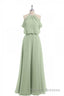 Sage Green Chiffon Halter Blouson-Style Long Bridesmaid Dress