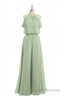 Sage Green Chiffon Halter Blouson-Style Long Bridesmaid Dresses