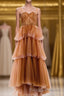 Brown tulle long prom dress, evening dress