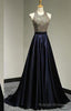 Halter Beading Backless Sweep Train A Line Satin Prom Dresses