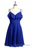 Royal Blue Spaghetti Straps Ruffled A Line Short Bridesmaid Dresses