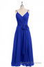 Royal Blue V Neck Spaghetti Straps Tea-Length Bridesmaid Dresses