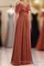Rust Orange Straps Ruffled A Line Bridesmaid Dresses