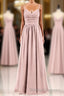 Dusty Pink Spaghetti Straps Banded Waist Long Bridesmaid Dress