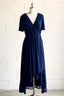 Faux-Wrap V Neck Pleated Chiffon Hi-Low Bridesmaid Dress with Sleeves