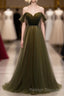 Simple Sweetheart Tulle Off Shoulder Long Prom Dress, Tulle Formal Dress