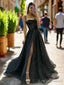 Black Sweetheart Neck Tulle Long Prom Dress