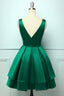 Green Satin Short Prom Dresses, A Line Homecoming Dresses