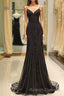 Mermaid Spaghetti Strap Black Beading Long Prom Dresses