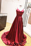 A Line Spaghetti Straps Red Long Prom Dress