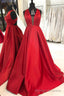 Simple A Line Satin Red Long Prom Dress