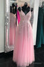 Princess Pink Tulle Long Prom Dress with Appliques