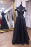 Off Shoulder A Line Black Long Prom Dress with Beading Top