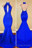 Elegant Mermaid High Neck Royal Blue Long Prom Dress