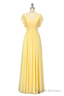Elegant V Neck Pleated Yellow Bridesmaid Dress with Ruffles