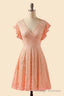 A Line V Neck Lace Peach Pink Bridesmaid Dress