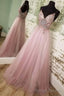 Straps A Line Blush Beaded Long Formal Dress