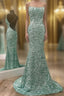 Mint Green Sparkly Chic Long Formal Evening Dresses Mermaid Prom Dresses