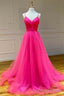 Straps Hot Pink Tulle Long Prom Dress
