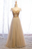 A Line Cap Sleeves Champagne Formal Dress