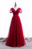 Classic Red V Neck Beaded Long Formal Dress