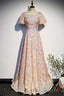 A Line Sequined Pink Long Prom Dress