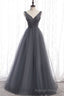 Classic A-line Grey Tulle Long Formal Dress