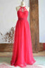 A Line Halter Hot Pink Long Bridesmaid Dress