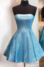 Strapless Blue A Line Short Homecoming Dress