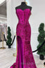 Fuchsia Sequin Strapless Mermaid Prom Dresses Long with Slit