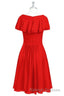 Red Chiffon V Neck Ruffled A Line Short Bridesmaid Dresses