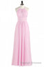 Pink Chiffon Halter Sleeveless A Line Long Bridesmaid Dresses