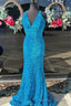 Blue Sequin V Neck Cross-Back Mermaid Long Prom Dress