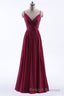Wine Red Chiffon A Line Long Pleated Bridesmaid Dresses