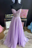 Lilac Applique Strapless A Line Long Prom Dress