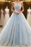Charming Light Blue Tulle Sweetheart Ball Gown Court Train Wedding Dresses